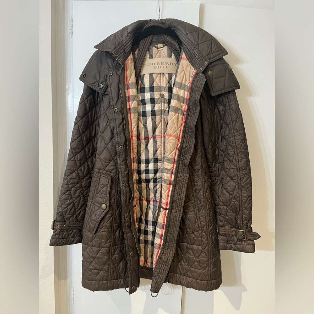 Burberry Brit Quilted Coat with Check Lining